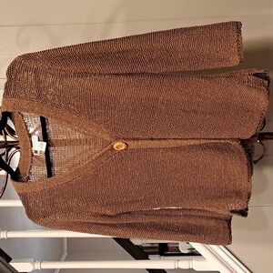 Carole Little Women's Mesh V-Neck Brown Buttoned Cardigan